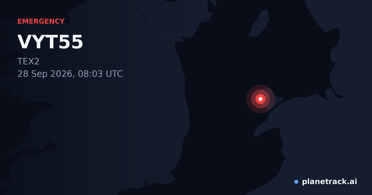 Map of where VYT55's emergency: squawk 7700 happened