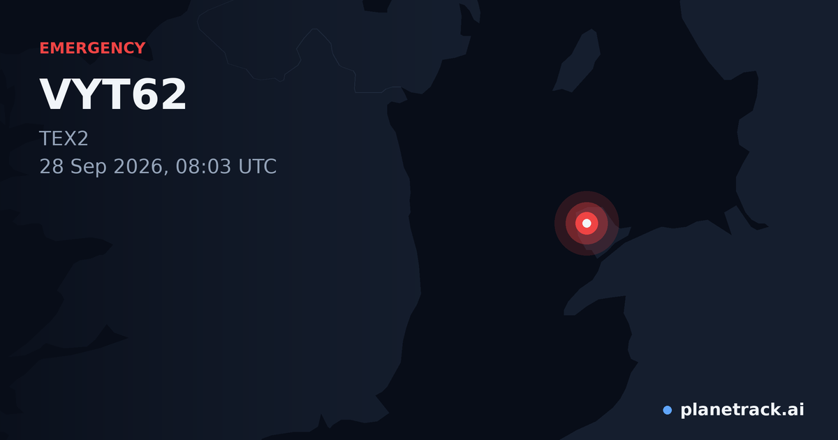 Map of where VYT62's emergency: squawk 7700 happened