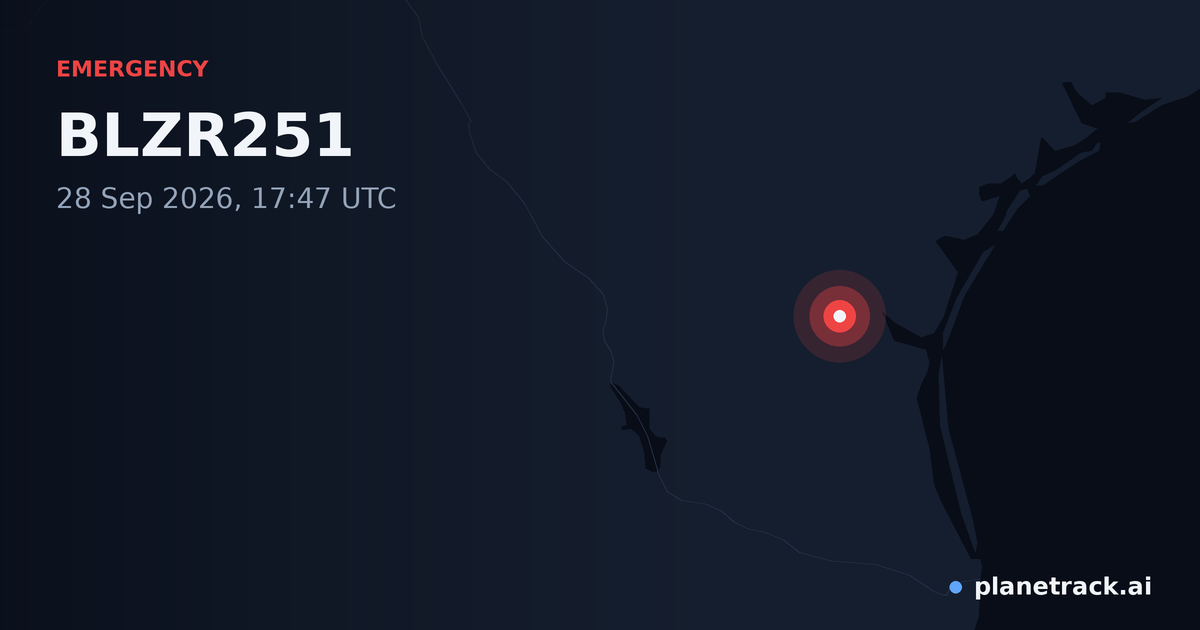 Map of where BLZR251's emergency: squawk 7700 happened