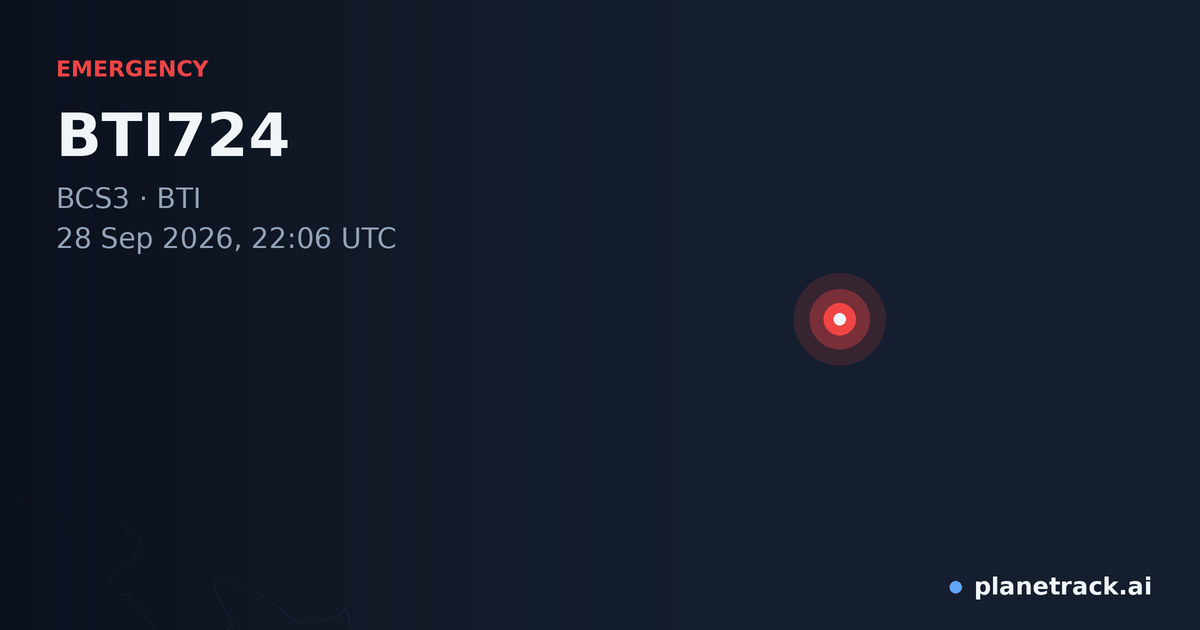 Map of where BTI724's emergency: squawk 7600 happened