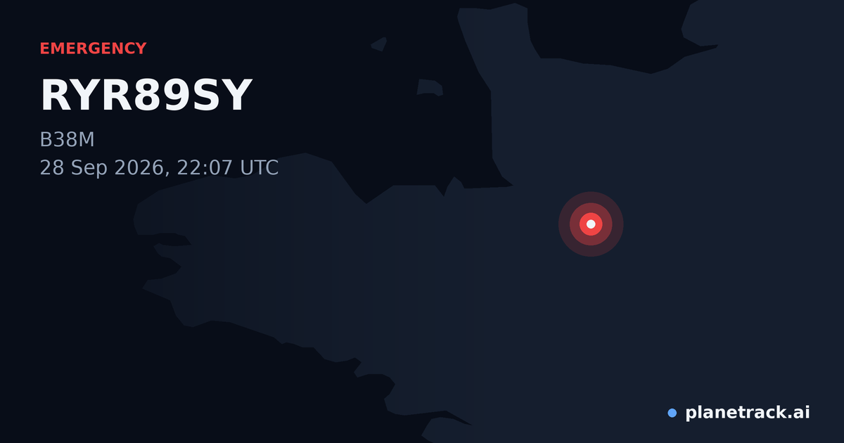 Map of where RYR89SY's emergency: squawk 7600 happened