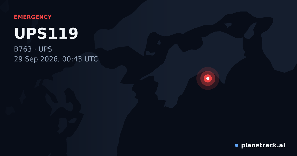 Map of where UPS119's emergency: squawk 7500 happened