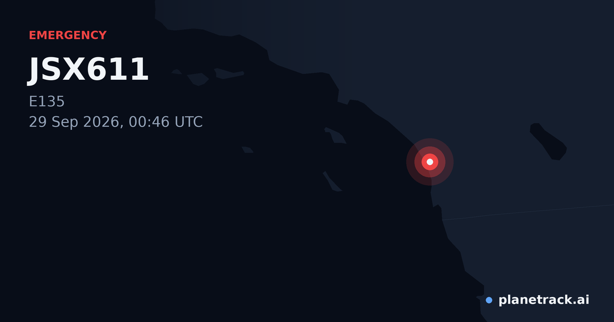 Map of where JSX611's emergency: squawk 7700 happened