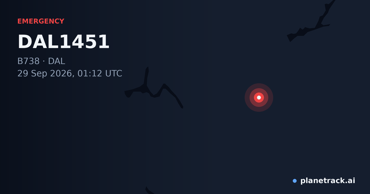 Map of where DAL1451's emergency: squawk 7700 happened