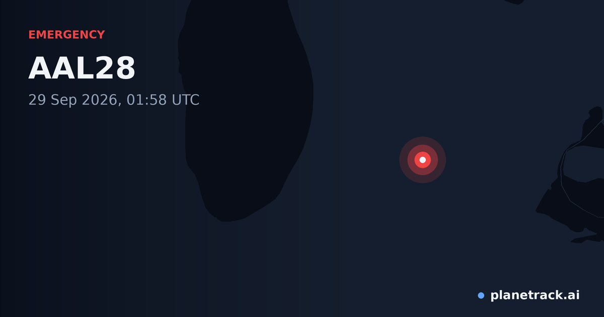 Map of where AAL28's emergency: squawk 7600 happened