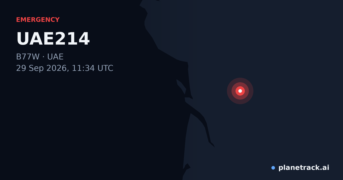 Map of where UAE214's emergency: squawk 7600 happened
