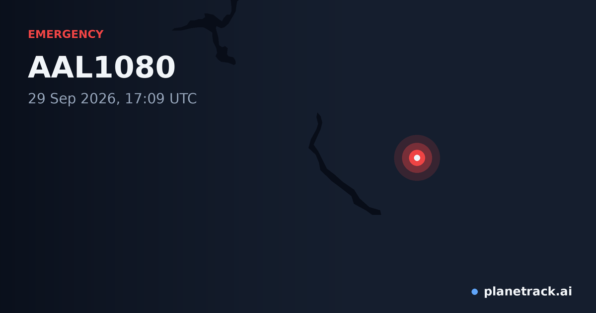 Map of where AAL1080's emergency: squawk 7600 happened