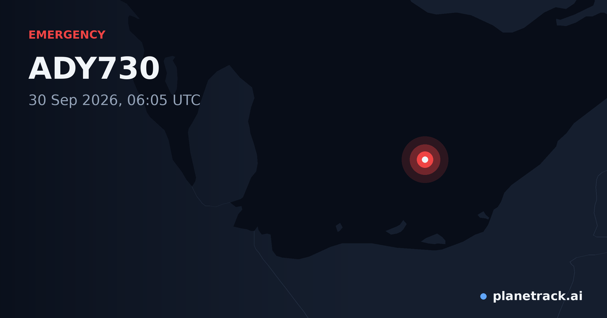 Map of where ADY730's emergency: squawk 7600 happened