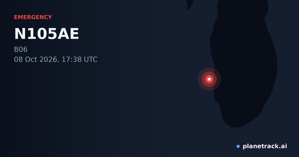 Map of where N105AE's emergency: squawk 7700 happened