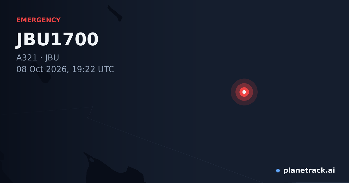 Map of where JBU1700's emergency: squawk 7600 happened