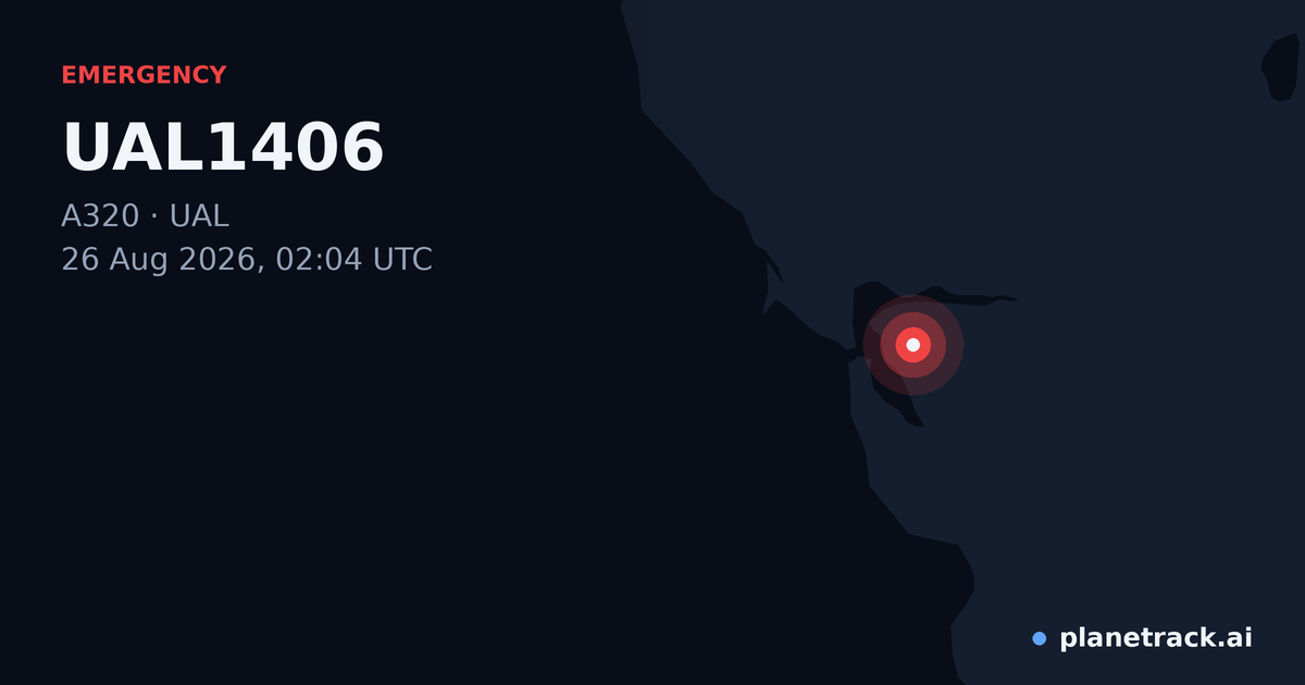 Map of where UAL1406's emergency: squawk 7500 happened