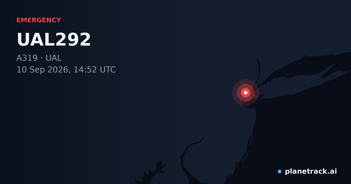 Map of where UAL292's emergency: squawk 7600 happened