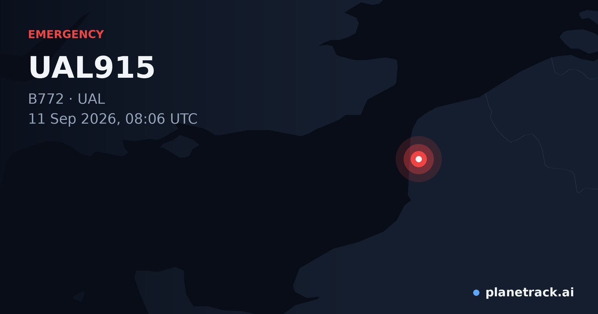 Map of where UAL915's emergency: squawk 7700 happened
