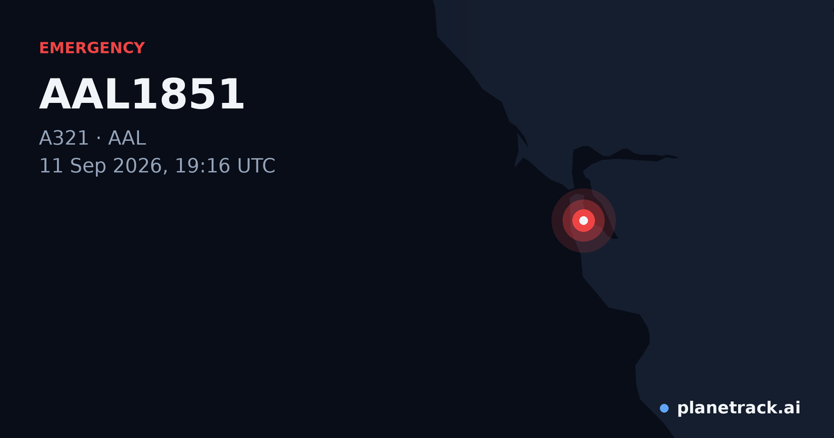 Map of where AAL1851's emergency: squawk 7700 happened