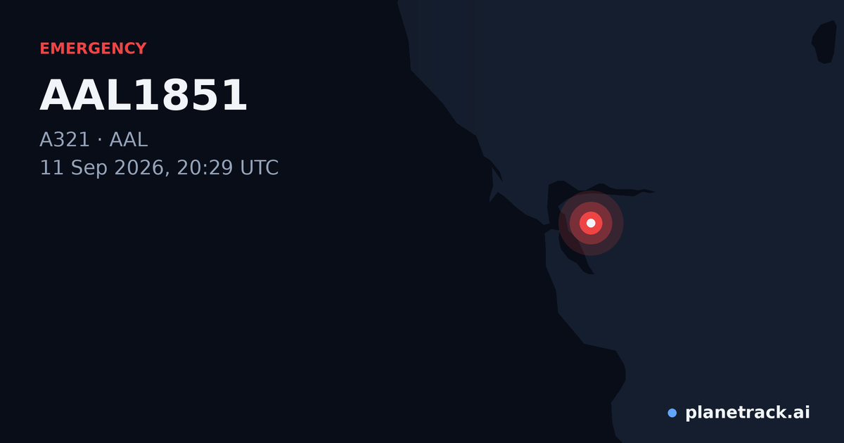 Map of where AAL1851's emergency: squawk 7700 happened