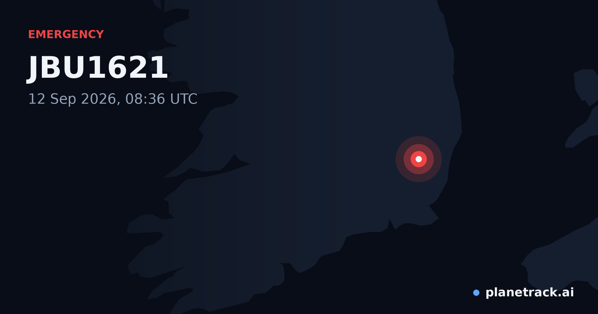 Map of where JBU1621's emergency: squawk 7700 happened