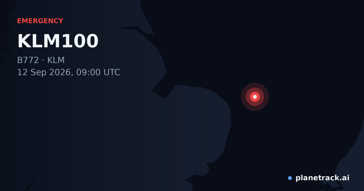 Map of where KLM100's emergency: squawk 7600 happened