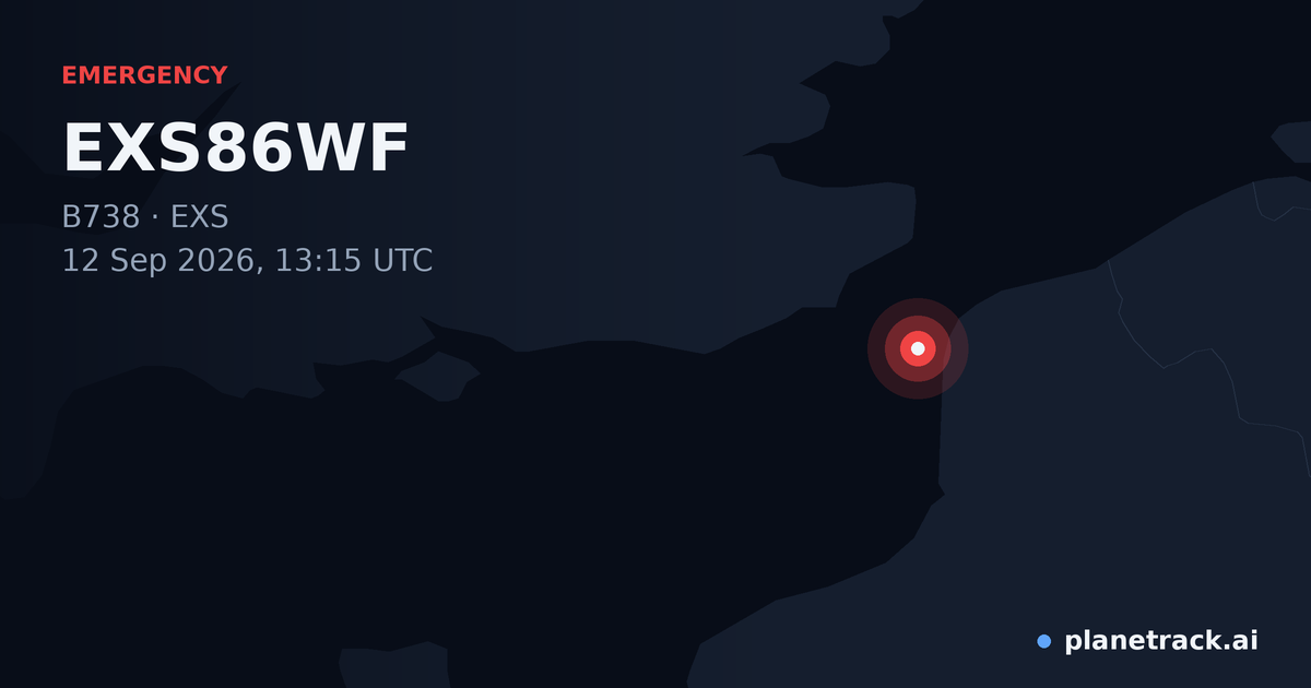 Map of where EXS86WF's emergency: squawk 7600 happened