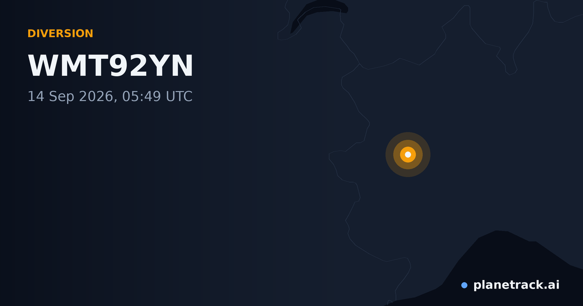 Map of where WMT92YN's diversion happened