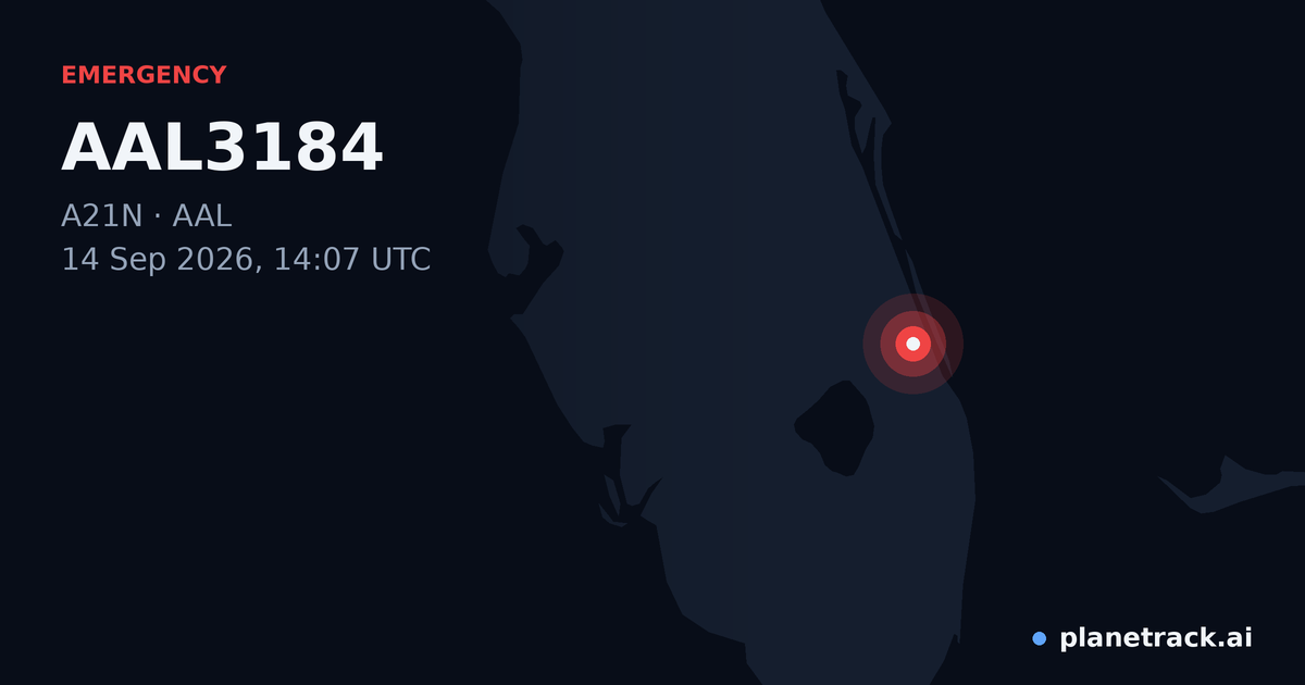 Map of where AAL3184's emergency: squawk 7700 happened