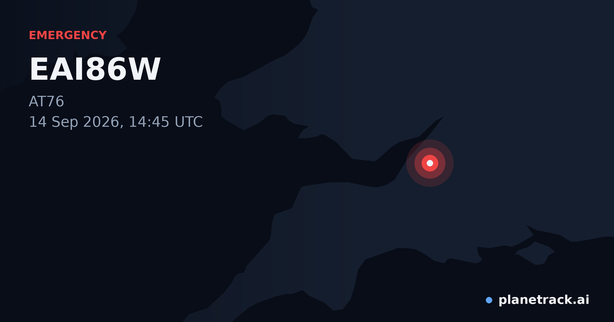 Map of where EAI86W's emergency: squawk 7700 happened