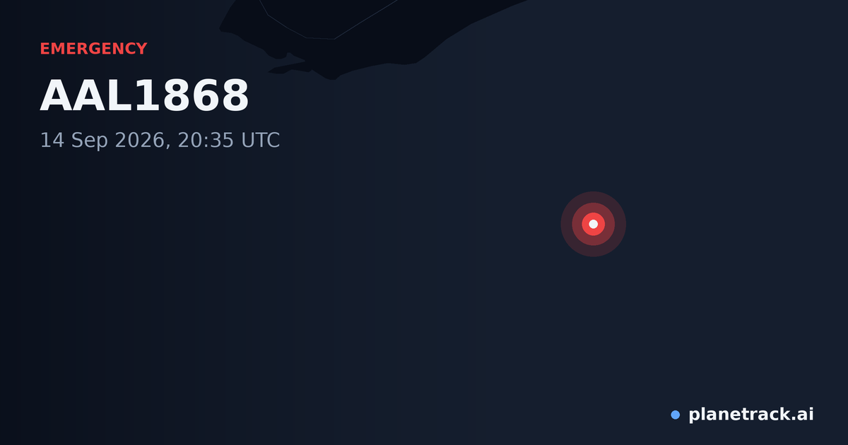 Map of where AAL1868's emergency: squawk 7600 happened