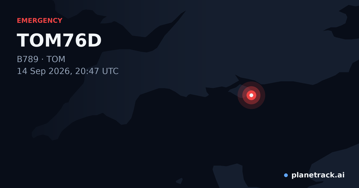 Map of where TOM76D's emergency: squawk 7600 happened