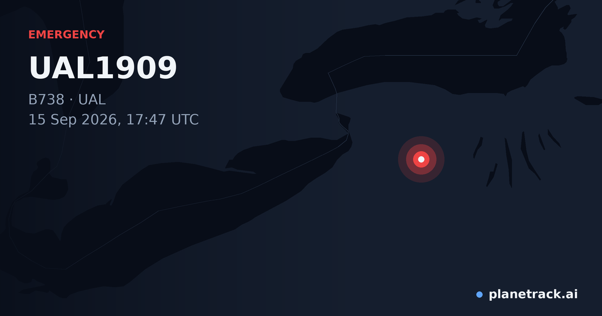 Map of where UAL1909's emergency: squawk 7500 happened