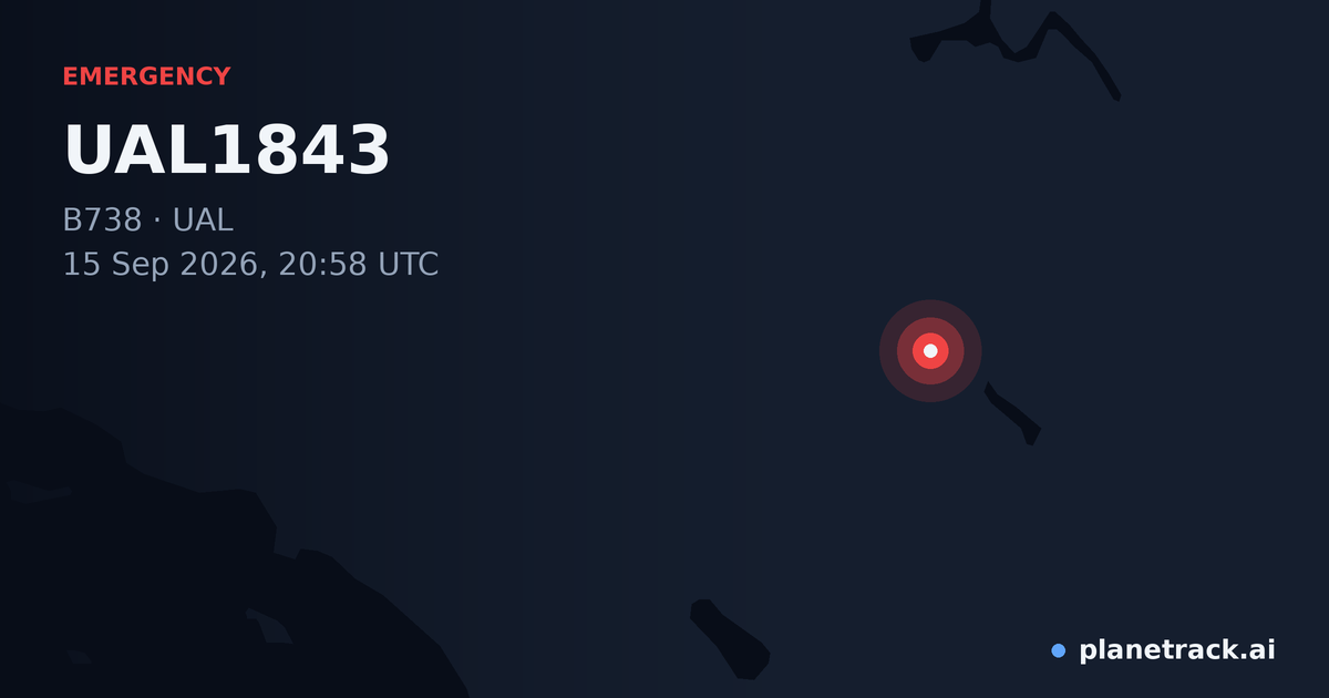 Map of where UAL1843's emergency: squawk 7500 happened