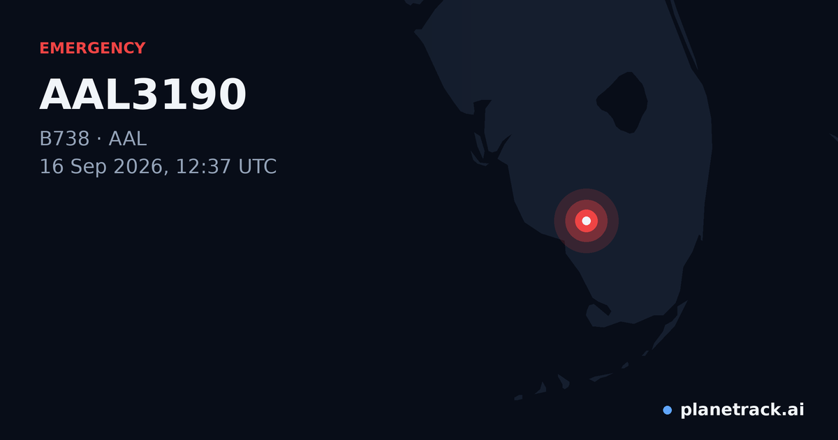 Map of where AAL3190's emergency: squawk 7600 happened