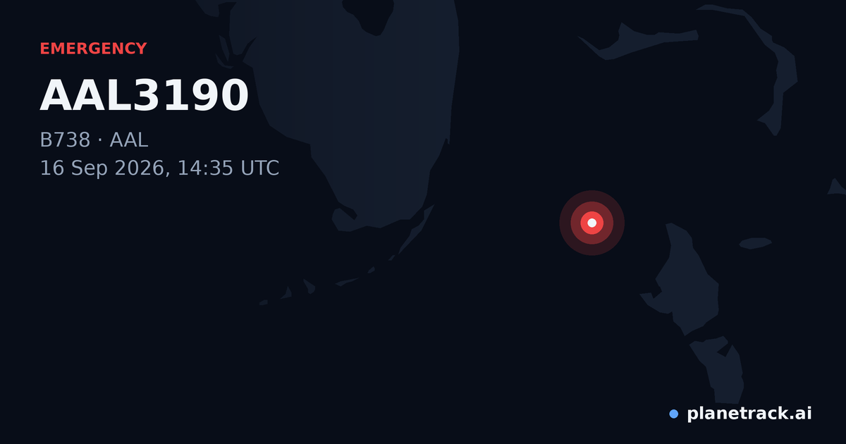 Map of where AAL3190's emergency: squawk 7600 happened