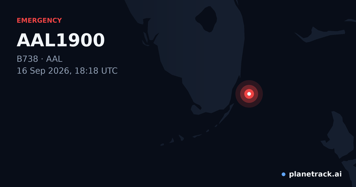Map of where AAL1900's emergency: squawk 7600 happened
