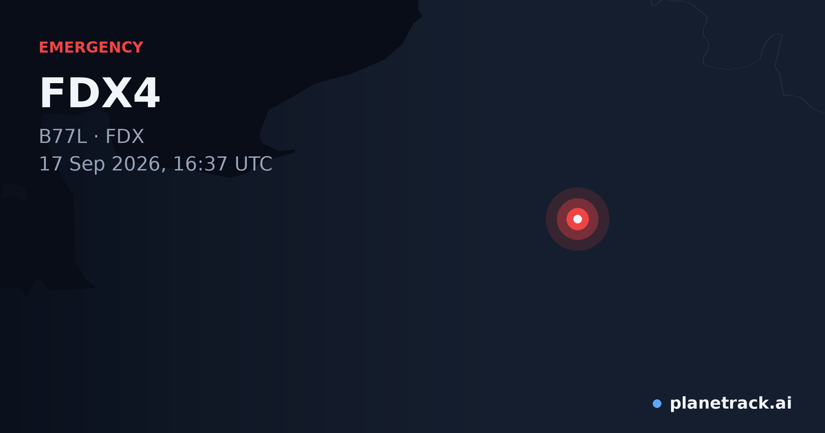 Map of where FDX4's emergency: squawk 7700 happened