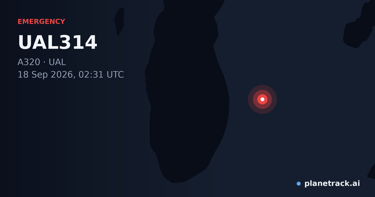 Map of where UAL314's emergency: squawk 7600 happened