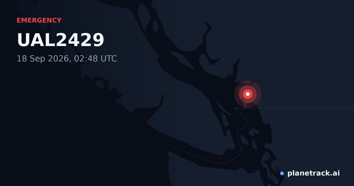 Map of where UAL2429's emergency: squawk 7500 happened