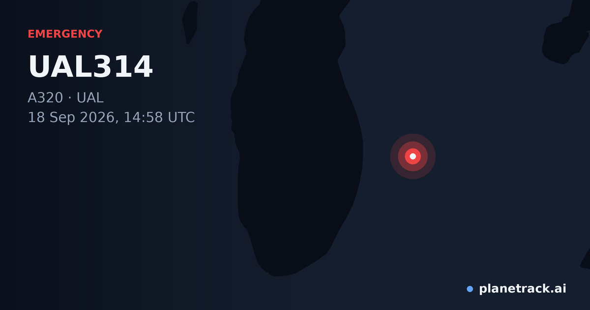 Map of where UAL314's emergency: squawk 7600 happened
