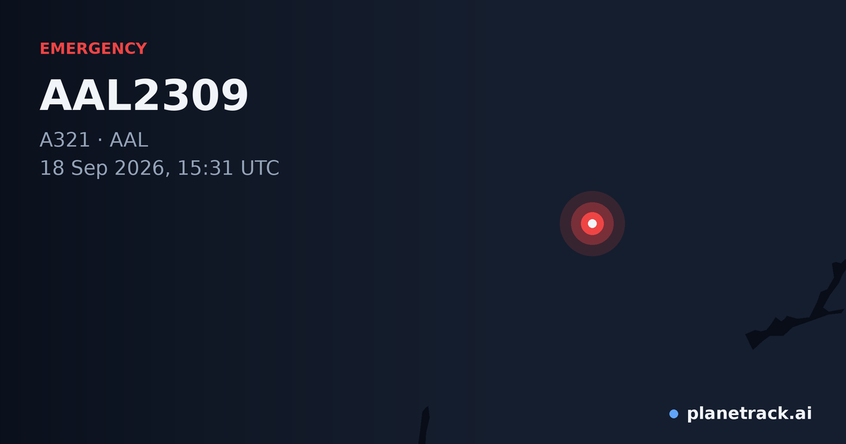 Map of where AAL2309's emergency: squawk 7700 happened