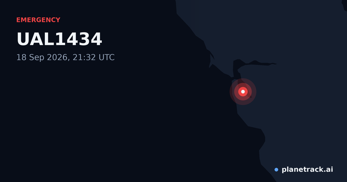 Map of where UAL1434's emergency: squawk 7700 happened