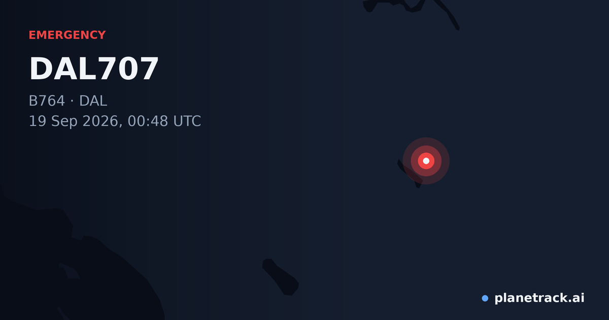 Map of where DAL707's emergency: squawk 7500 happened