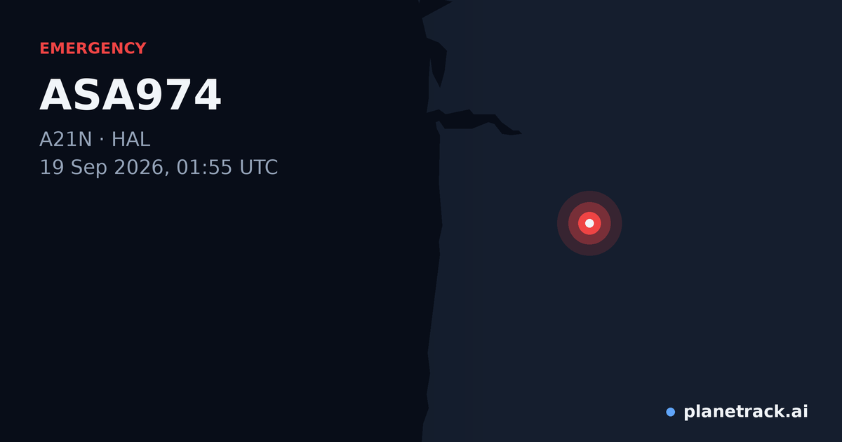 Map of where ASA974's emergency: squawk 7500 happened