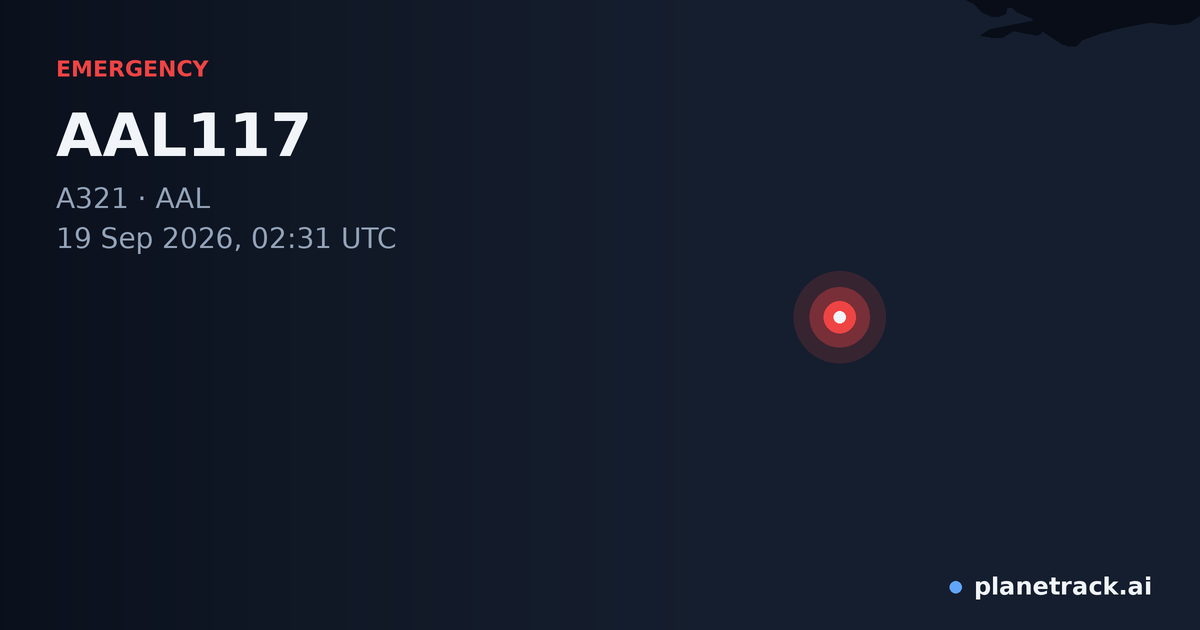 Map of where AAL117's emergency: squawk 7700 happened