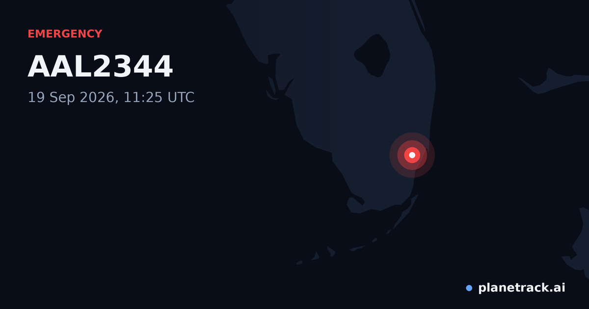 Map of where AAL2344's emergency: squawk 7700 happened
