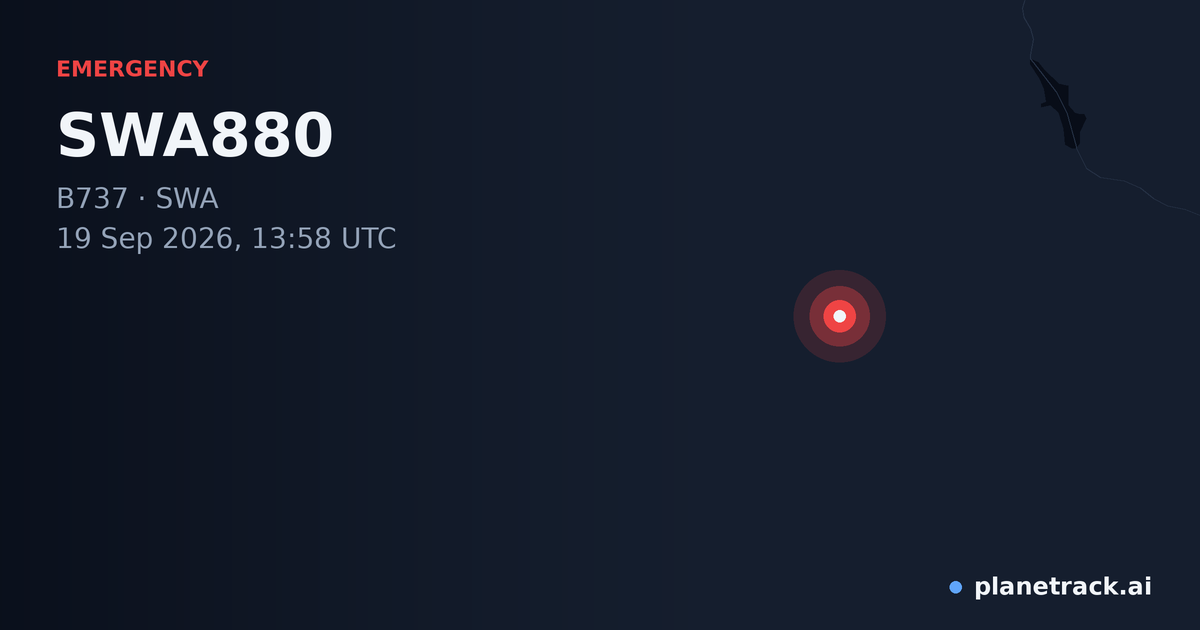 Map of where SWA880's emergency: squawk 7700 happened