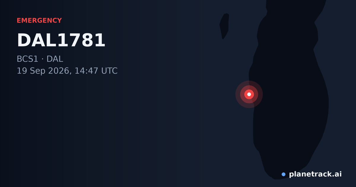 Map of where DAL1781's emergency: squawk 7500 happened