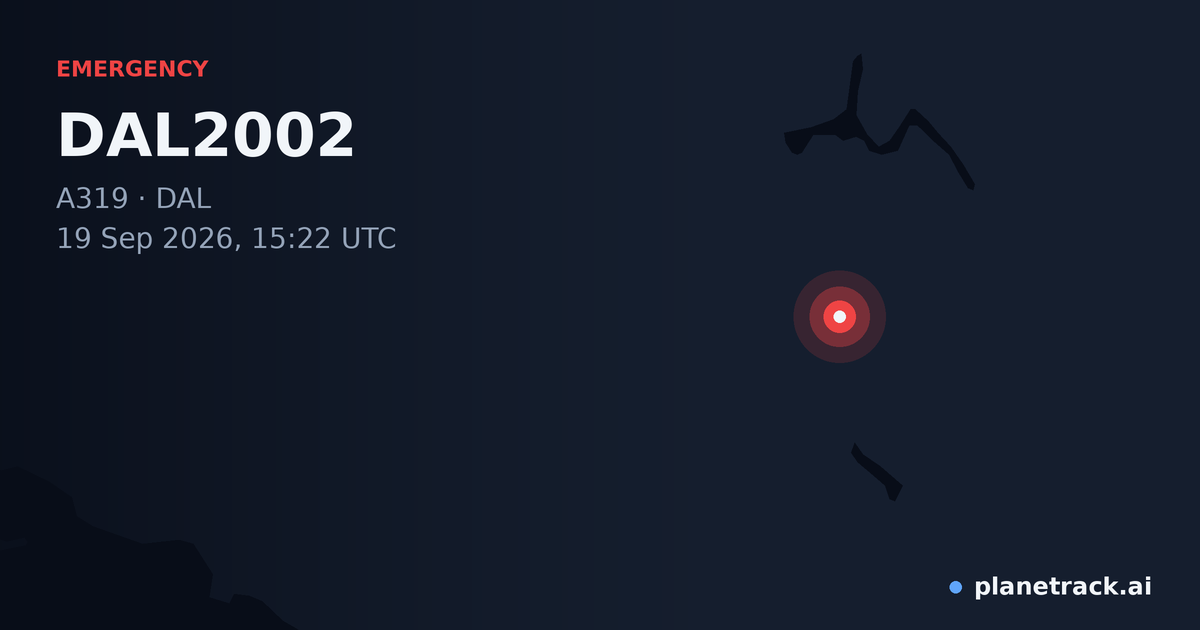 Map of where DAL2002's emergency: squawk 7700 happened