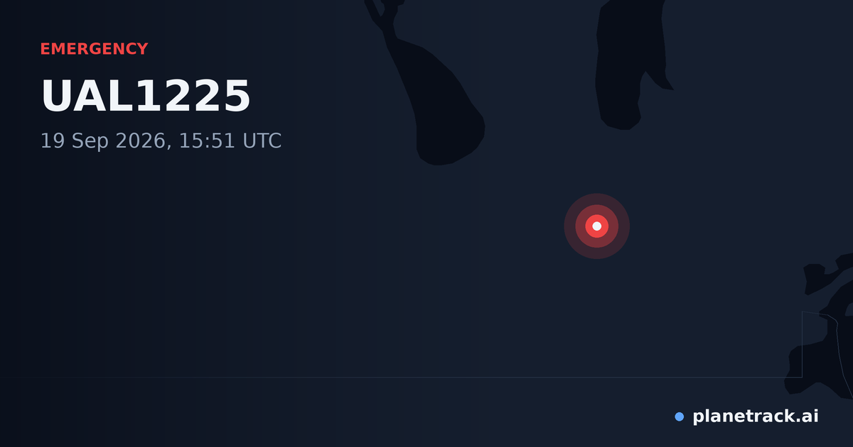 Map of where UAL1225's emergency: squawk 7500 happened