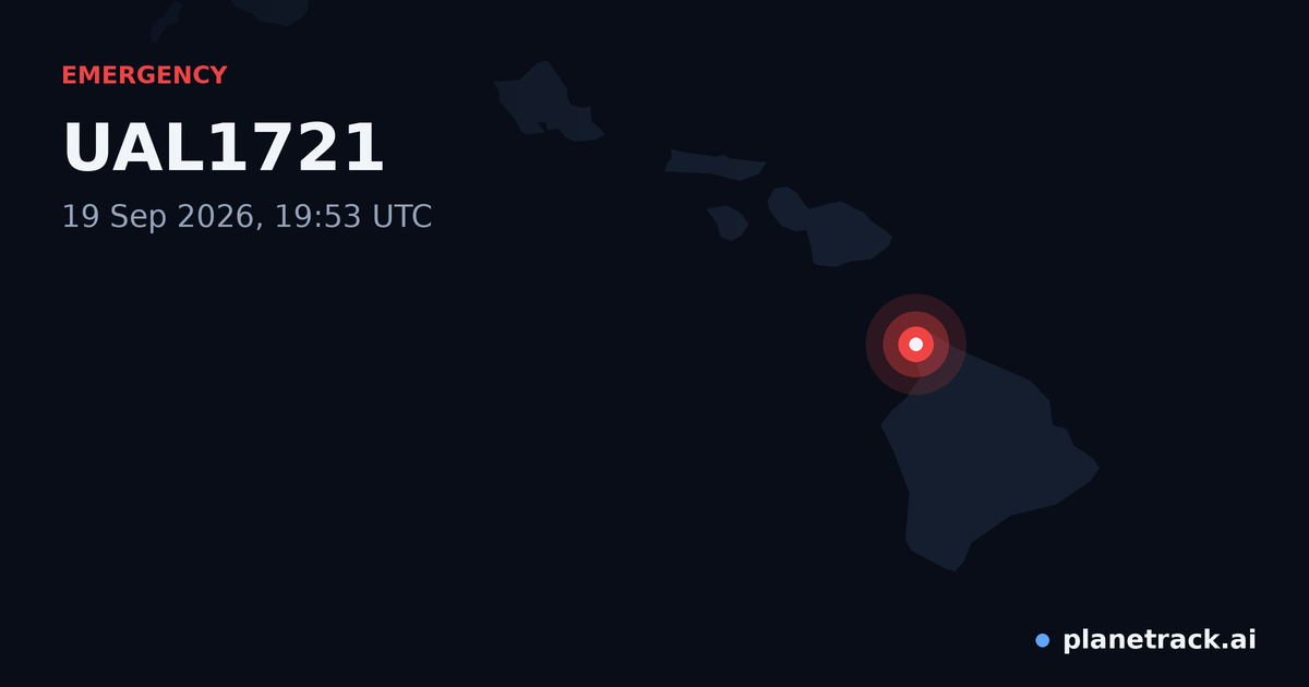 Map of where UAL1721's emergency: squawk 7700 happened