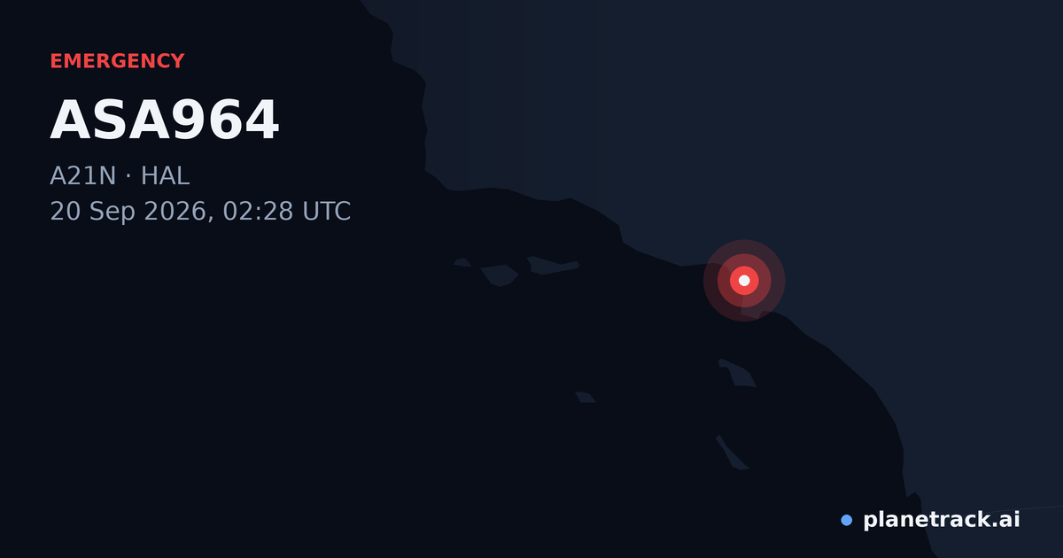 Map of where ASA964's emergency: squawk 7500 happened