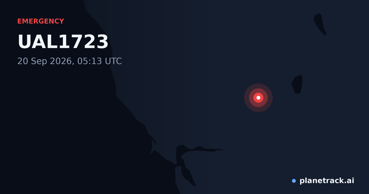 Map of where UAL1723's emergency: squawk 7700 happened