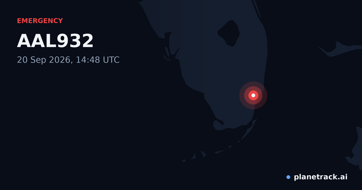 Map of where AAL932's emergency: squawk 7700 happened